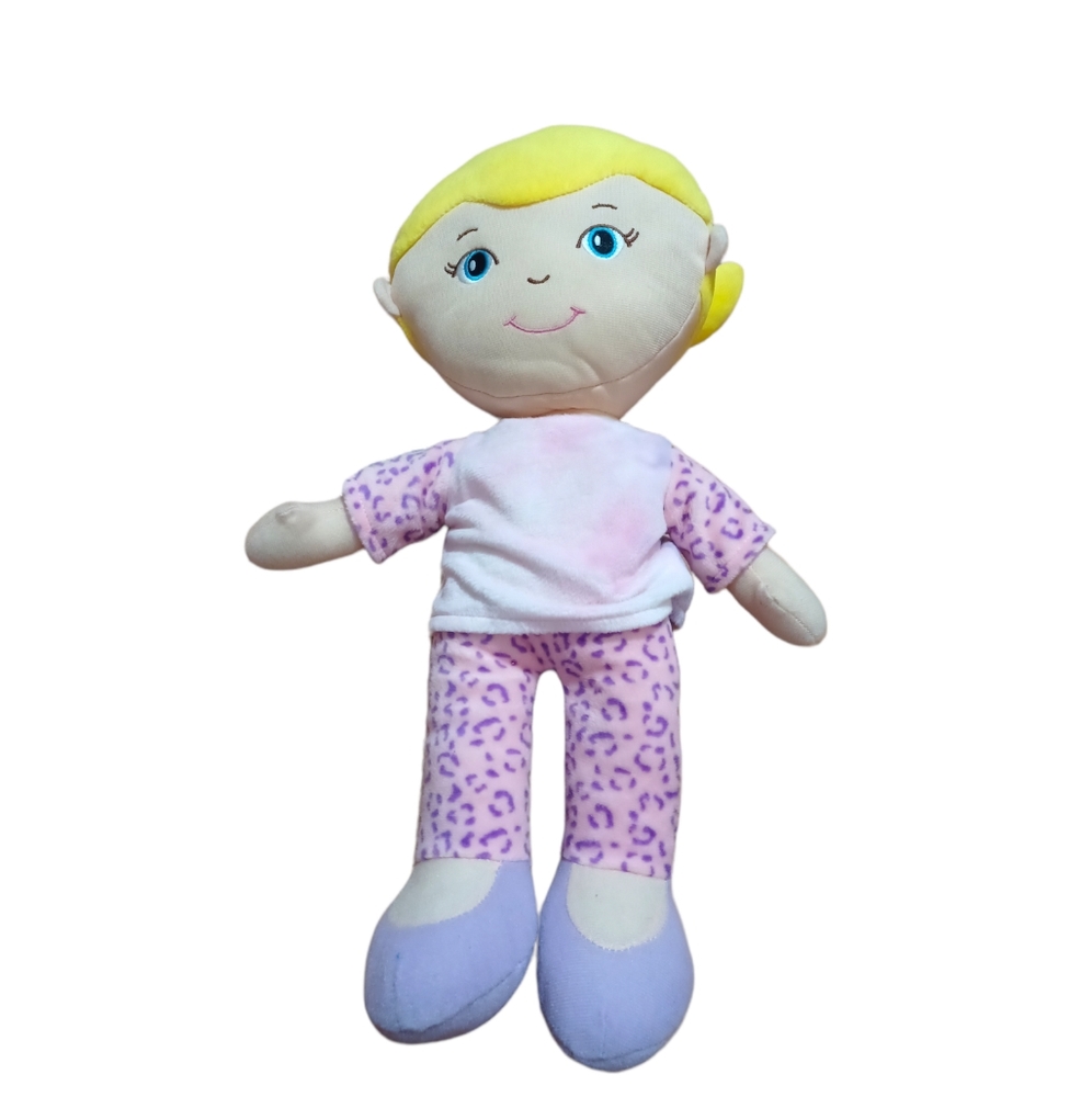 •Homerbest Girl Plush Soft Doll Blonde Pony Tail Blue Eyes Tie Dye Leopard 16”